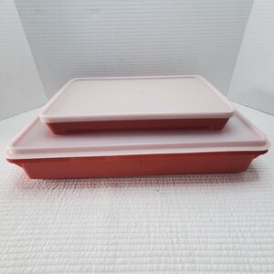 2 Tupperware Lot Hot Dog Deli Meat Keeper Paprika Red Food Storage Marinade